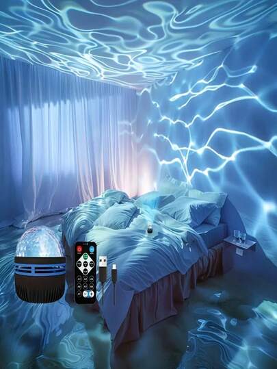 1pc Remote Controlled Water Ripple Projection Light, Reflection LED Magic Ball Night USB Powered, Indoor Glow In The Dark Home Theater Ceiling ation, Bedroom Holiday Wand ations, Birthday