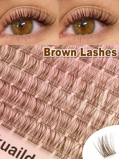 Rikuaild 96 PCS Brown Clusters Lashes Fluffy Soft Lash Crossed Wispy Lash Clusters Natural Look Advanced Lashes Travel Daily Makeup