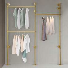Wall-Mounted Clothing Display Rack,  Industrial Pipe 3 Shelves Clothes Organizer,Heavy Duty Rustic Gold Metal Garment Frame,3-Tier Design For Bedroom, Living Room - Vàng - Xem 4