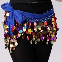 Saia de Dança do Ventre Feminina com Lantejoulas, Moedas e Franjas, Lenço Brilhante para Quadril Envolvente, Fantasia de Apresentação para Dança do Ventre, Festa, Apresentação no Palco