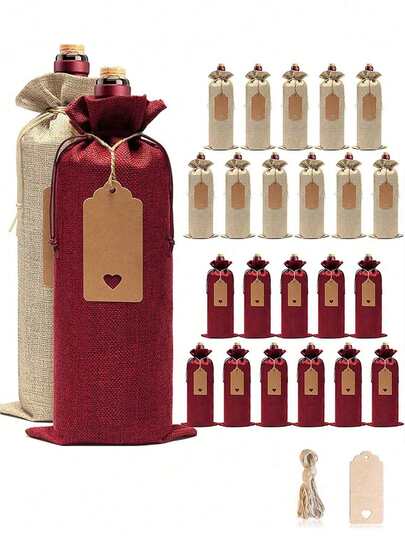 Wine Bottle Bags With Drawstrings,Reusable Gift Bags And Tags For Birthday Party Wedding, Valentine's Day, New Year Decor Party Supplies