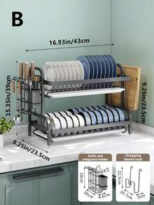 1pc Kitchen Rack Dish Drainer Rack, Thick & Sturdy Multi-Layer Tableware Storage Rack, Multifunctional Bowl & Cutlery Holder, Countertop Bowl Cabinet, 2-Tier 3-Tier Bowl & Plate Organizer