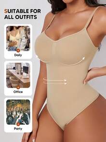 Women's Seamless Bodysuit With Adjustable Straps, Tummy Control - Apricot - View 4