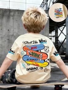 Áo thun tay ngắn in hình hoạt hình cho bé trai - Màu be - Xem 7