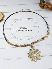 1pc Fashionable Floral Beaded Metal Chain Necklace, Suitable For Women's Daily Wear - Brown - View 3