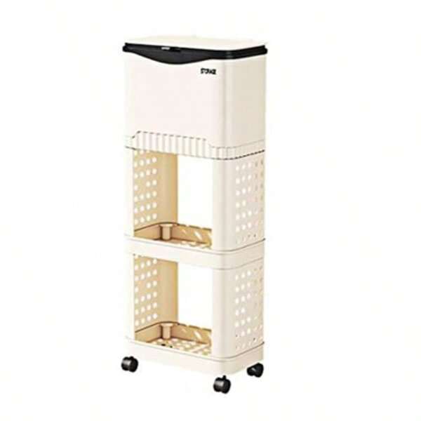 Rolling Kitchen Trash Can With Lid Floor Standing Movable Storage Bin With Wheels Narrow Modern Garbage Bin For Bathroom Bedroom Office And Small Spaces