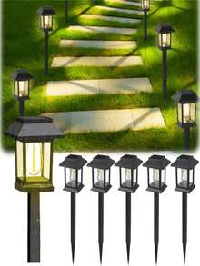 [Super Bright Solar Path Lights] Super Bright 12 Pack Outdoor Solar Path Lights - 20-120 Lumens, Large Solar Garden Lights For Yard, Walkway, Landscape Lighting,100mah. - 暖光 - 查看 4