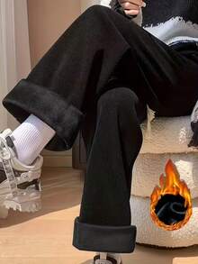 女士畅销单品：舒适休闲日常保暖加厚纯色冬季抽绳裤，简约通勤直筒裤