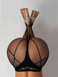 1 Pair Plaid Fishnet Socks, Sexy Full Mesh Pattern, Stretchy Socks, Great Christmas Gift For Women - màu đen - Xem 11