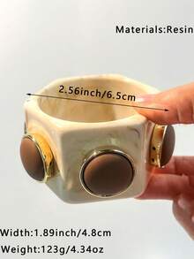 1pc Handmade Resin Bracelet In Milky Tea Color, Multi-Element Design With Stripes And Rivets, Suitable For Daily Wear And Parties, Great Gift For Family And Friends, Autumn/Winter - Multicolor B - View 14