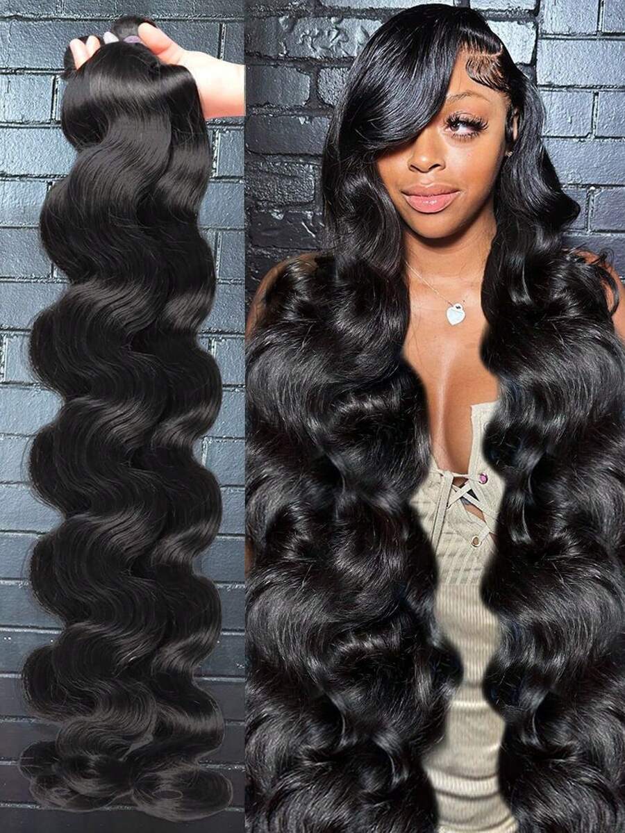 44 Inch Body Wave Bundles Human Hair Natural Black Brazilian Virgin Hair Weave 12A Grade 100% Unprocessed Real Human Hair Extensions For Women - Natural Black - 查看 1