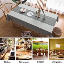 Mantel rectangular de algodón y lino con textura y flecos, mantel con patrón de rayas simples para comedor en casa y fiestas - Gris - Ver 5