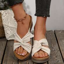 Summer Wedges Heels Women's Sandals Bow-Knot Flats Wear-Resistant Beach Travel Slippers Shoes Platform Sandals Outdoor Beach Walking Travel - 米色 - 查看 6