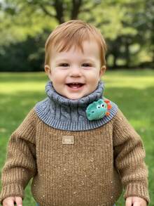 1pc Kids/Toddlers Dinosaur Knitted Scarf, Children's Cable Knit Neck Warmer, Autumn/Winter Warm Neck Gaiter, Cute Dinosaur Design