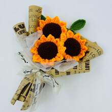 onEternal باقة زهور عباد الشمس المصنوعة يدويًا بالكروشيه، زهور خيطية دائمة لديكور المنزل هدية، مناسبة للأعياد والمناسبات مثل عيد الحب وعيد الأب وعيد الأم والتخرج - أصفر - مشاهدة 7