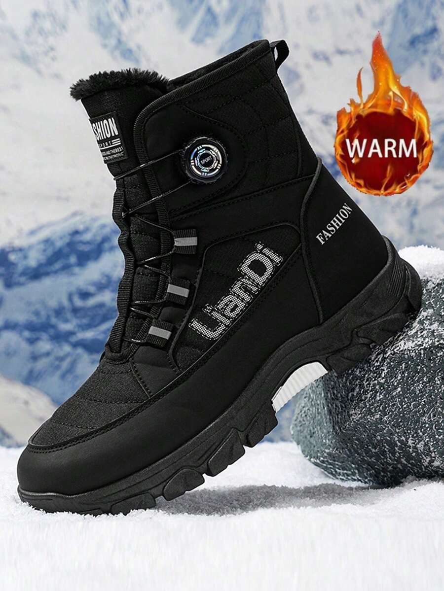 男士雪地靴，新款冬季高帮加厚毛绒保暖靴，厚底防滑皮靴，户外徒步鞋，旋转纽扣设计，经典中筒毛领靴，防滑加厚鞋底，超强耐寒，冰雪世界伴侣男士冬季雪地靴