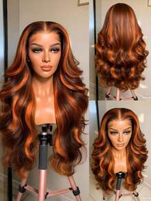 Body Wave Lace Front Wigs Human Hair With Baby Hair 250 Density Highlight Ginger Brown Wig Human Hair Glueless Wig For Women 13x4 Hd Transparent Body Wave Wig Human Hair Pre Plucked Bleached Knots Women Brazilian Virgin 250 Density Brown Colored Human Hair Wig Natural Hairline - Nổi bật & Piano - Xem 2