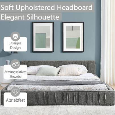 Letto matrimoniale 160*200cm, con rivestimento in ciniglia morbida e vellutata, realizzato in legno ecologico di eucalipto e robusta struttura in ferro, facile da montare, grigio scuro (senza materasso)