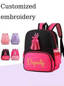 New Customizable Any Name PU Backpack, Large Capacity Casual Travel Bag, Laptop Bag, Business Bag, Minimalist Backpack School Bag, Suitable For Daily Commute, Travel, Gift For Family And Friends, Birthday Gift, Holiday Gift - Pink - View 7