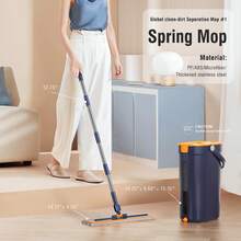 Mop And Bucket Set With Wringer, 3-Tank Flat Mop And Bucket System, Wall Mop Cleaner With Long Handle, Hands Free Mops For Floor Cleaning With 2 Microfiber Pads - Blue - View 7