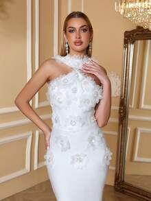 Đầm dự tiệc không tay gợi cảm có tua rua dành cho nữ, thích hợp cho tiệc chiêu đãi, tiệc cocktail, đám cưới, màu trắng mùa xuân. - trắng - Xem 11