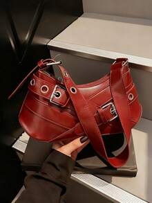 1PC Y2K Gothic Fashionable Type Rivet Decoration Vintage Block Decoration Women's Shoulder Bags And Shoulder Botes Are Adjusted For Daily Travel, Perfect For Music Festival, Rock Style Bag For Women, Fashionable Burgundy Bag, Retro Inspired Bag For Women - Nhiều màu - Xem 3