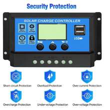 Controlador de Carga Solar PWM 12V 24V Panel USB doble Controlador de Carga Regulador Regulador Paremeter Pantalla LCD 60A - Azul - Ver 7