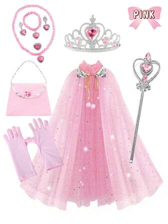 Princess Crown Set, Love Magic Wand, Earrings Necklace Ring Bracelet Set And Handbag, Princess Costume Cape Very Suitable For Best Friends, Very Suitable For Dressing Up, Daily Matching, Easter, Halloween, Birthday Party, Christmas Gift, Party, Thanksgiving, Holiday