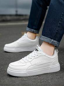 男士白色系带运动鞋，圆头，轻便，软底，防滑，厚底休闲鞋，适合春秋季穿着 - 米色 - 查看 9