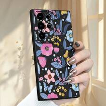 Funda de lujo negra a prueba de golpes con impresión floral de graffiti creativo y protección de lente de perspectiva omnidireccional avanzada, adecuada para Samsung Galaxy S20, S21, S23, A52, A53, A54, A14, A25, A34, A32, A05S, A15 Ultra Plus FE 5G y 4G, serie de fundas simples y duraderas. - Colores mixtos - Ver 6