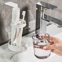 Toothbrush Holder With Drainage For Bathroom, 3 Slots Toothbrush Holder Stand With Tooth Brush Cup, Countertop Storage Organizer For Conventional Toothbrushes, Toothpaste (Clear Pink){Inchcolor_nameinch:InchPinkinch} - 粉色 - 查看 6
