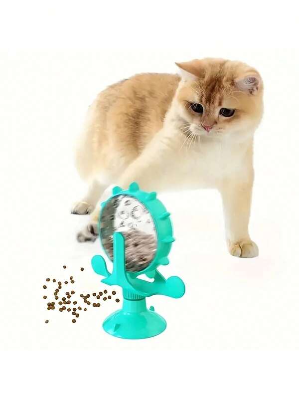Pet Puzzle Toy Interactive Cat Toy Slow Feeder, Used For Intelligence Training, Spiritual Enrichment, Interactive Pet Toys And Bells,360° Rotating Pet Feeder & Treat Dispenser Toy - 360° Rotating Wheel, Strong Suction Cup Base, Slow Automatic Dispensing, Plastic Material - Suitable For Cats, Dogs Of All Breeds And Sizes - Indoor & Outdoor Entertainment Game