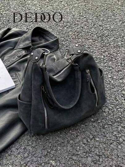 Dedoo Maillard Retro 2025 Matte Texture Large Capacity Fashion Versatile Shoulder Bag, High-End Beach Tote Handbag Shopping Bag, Unique Low-Key Commuter Zip Dual-Strap Crossbody Bag