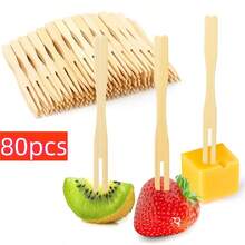 80支装，竹制水果叉，一次性竹叉，适用于水果、甜点、奶酪，家居厨房用品 - 彩色 - 查看 2