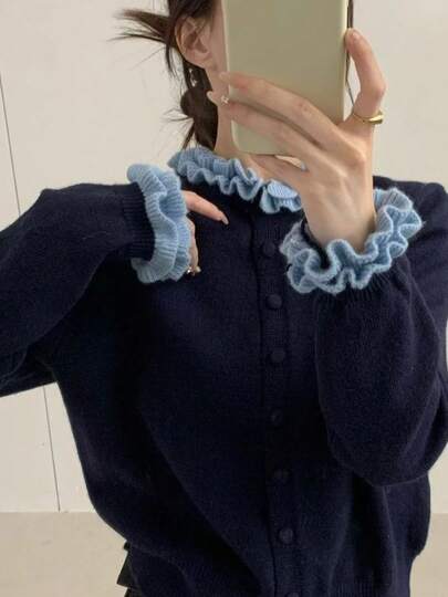 フリル飾り カーディガン ニット レディース 長袖 ショール ハイネック レース編み ボタン可愛い エレガント アウター 秋冬カーディガン コート 厚い もこもこ セーター 羽織り ファッション カジュアル 着痩せ きれいめ 女性 職場 通勤 会社 吸汗速乾 柔らかい 秋服 冬服