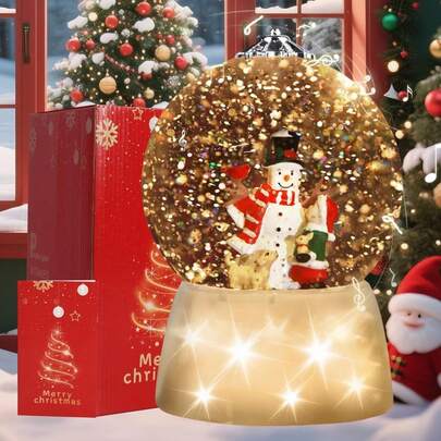 [360 °   Rotaciones Luz deúsica de Bola de Nieve de Navidad,Decorativa de muñde Nieve de Navidad con función de Temporizador,8úsica (.48 x 4.33'')