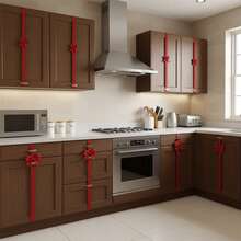 8Pcs Christmas Cabinet Ribbons Bows Decorations Red Home Decor Party Supplies Set - Burdeos - Ver 6