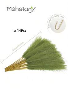MEHELANY 14/7 束绿色人造芦苇草，21.6 英寸蓬松仿真花，仿芦苇草，适用于秋季装饰、农舍装饰、波西米亚风格装饰、人造植物、花瓶填充物、房间装饰、婚礼拱门中心装饰、感恩节、圣诞节装饰 - 綠色 - 查看 8