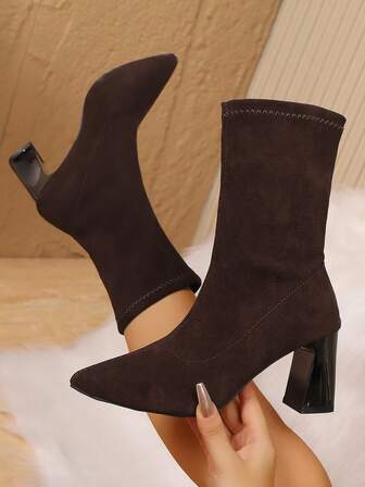 Damen Mode vielseitige Ankle Boots in Große Größen mit spitzer Zehenkappe und Blockabsatz, elegant & bequem, geeignet für Frühling & Herbst