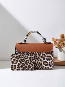 2pcs/Set Women Shoulder Bag With Chain Strap & Scarf, Handbag & Coin Purse - Multicolor - View 5