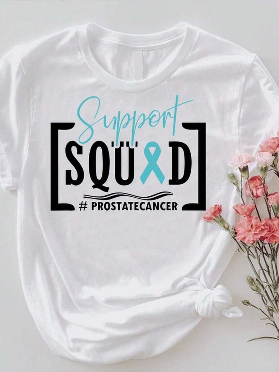 Prostate C-Ancer S-Upport S-Quad T-Shirt Light Blue Ribbon Awareness T-EE220G Premium Heavy Cotton T-Shirt - Ideal For US Women's Errands, Autumn Camping, And Holiday Shopping, A Cozy Gift For Grandmas & Friends, Women's Loose Outfits, Vacation Tops, Halloween Costume Underlayers - trắng - Xem 1