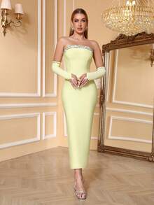 Love Aing Women's Yellow Dress, Elegant Formal Gown For New Year, Wedding, Bridesmaid, Bride, Party, Banquet, Cocktail, With Handmade Rhinestone, Slit, Sexy, Formal Occasion