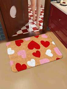 1 pieza Felpudo con forma de corazón para el Día de San Valentín, alfombra de baño de lana sintética irregular lavable y antideslizante, alfombra suave y absorbente gruesa para cocina, lavandería, sala de juegos, pasillo, granja, patio, balcón, porche, sala de estar, decoración de fiesta, alfombra antideslizante para interiores/exteriores, decoración de habitación, decoración del hogar, regalo de inauguración de la casa, regalo de cumpleaños, recuerdo de fiesta, decoración de otoño, multiusos, felpudo de entrada duradero para todas las estaciones, adecuado para el Ramadán, el Día de San Valentín y talla grande