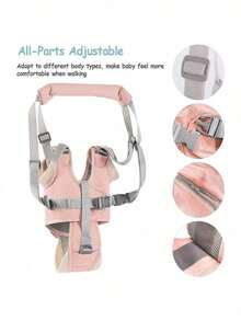 Four Seasons Portable Breathable Baby Walker, Baby Learning Walking Harness, With Waist Protection And Anti-Pull Rope - Dusty Pink - View 7