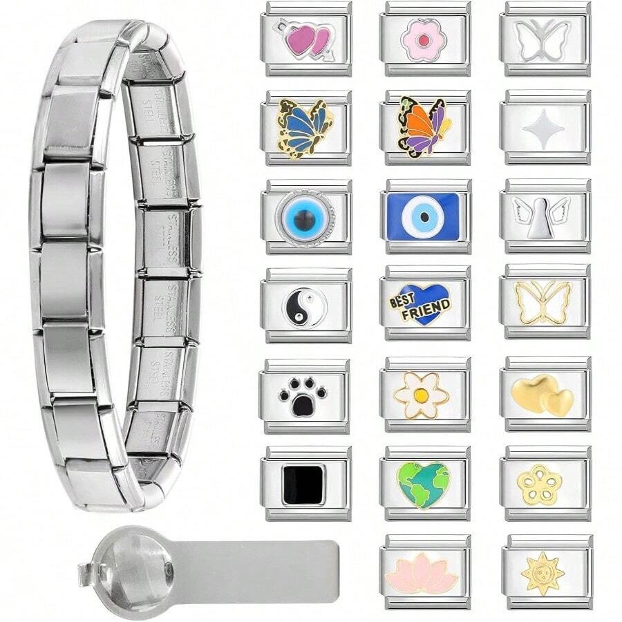 Italian Charms Bracelet Sets With 1Pcs Starter Brascelet 9Pcs Charms 9mm Italian Modular Charm Bracelet Module Jewelry Gifts - B-入門手鍊套裝-20件 - 查看 1