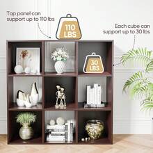 9 Cube Storage Organizer, 3 Tier Bookshelf Open Shelf Display Rack With 5 Removable Back Panels Wood Bookshelf System For Home, Office, Bedroom, Living Room - Dark Brown - View 4