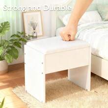 Dressing Table Stool Modern Soft Cushioned Seat Makeup Bench Piano Chair White - White - View 4