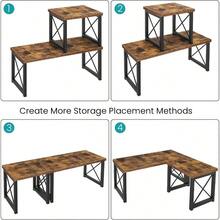 Wood Desktop Shelf, Freestanding Small Bookshelf Dorm Supplies Organizers, 2 Tier Stackable Desk Stand, Adjustable Storage Organizer, Kitchen Counter Display Rack, White - Rustic Brown - 查看 6