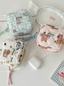 1 PC Girl'S Fresh And Cute Flower Sanitary Napkin Storage Bag, Portable Square Small Makeup Bag, Student Sanitary Pad Bag