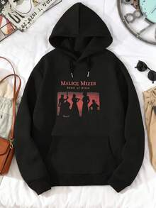 Women's Casual Printed Hoodie Christmas Clothes Women's Sweatshirt Malice Mizer   Dance Of Blood   Silhouette Figures   Red Background   Band Name Unisex Pullover Sweatshirt Autumn/Winter - 黑色 - 查看 1